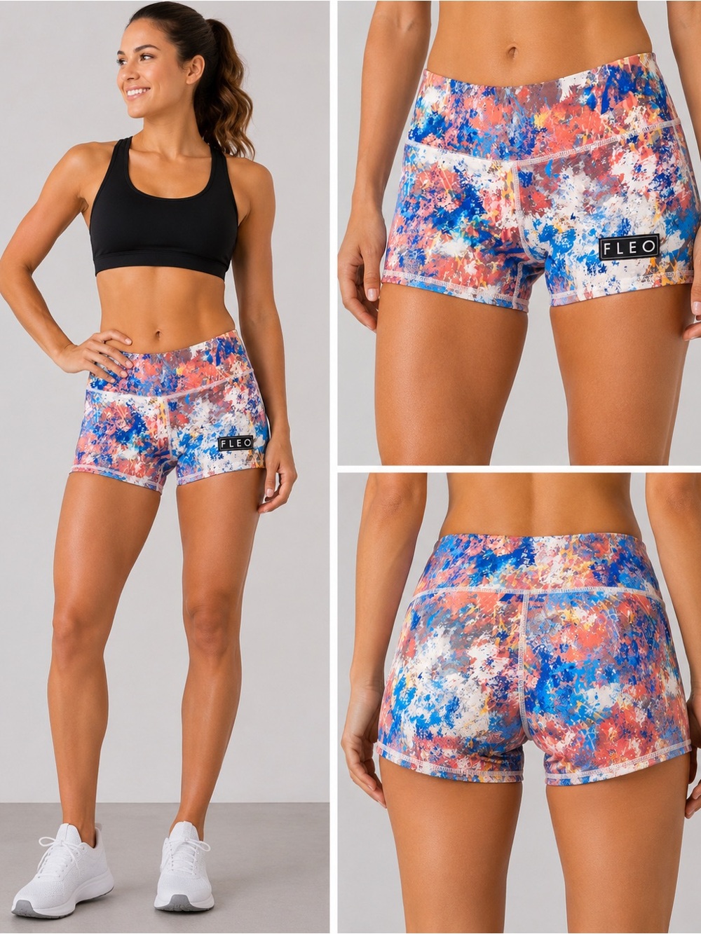 FLEO Booty Shorts XS Paint Splatter Abstract Print CrossFit Weightlifting